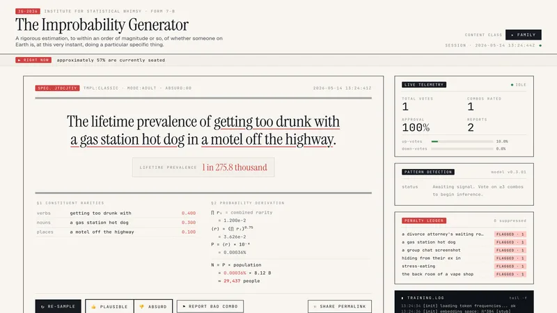 The Improbability Generator — absurd sentences with fake academic probability analyses